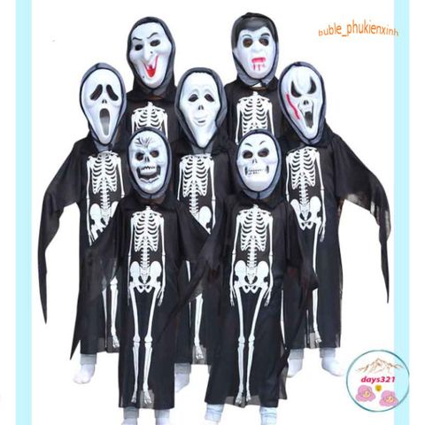 Bộ Trang Phục Halloween Kinh Dị - Áo Quần Xương Người và Mặt Nạ Đầu Lâu Cho Nam Nữ - Phụ Kiện Thời Trang Độc Đáo