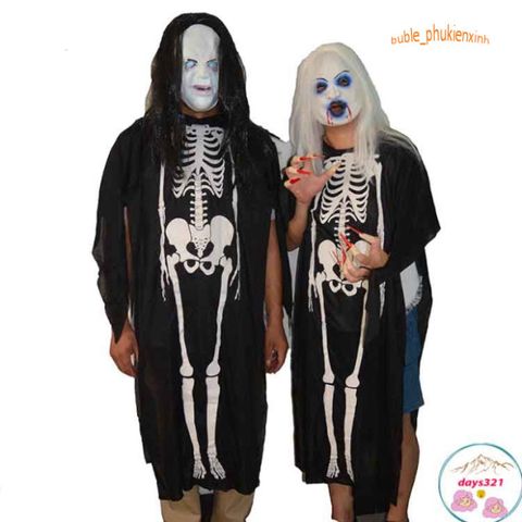 Bộ Trang Phục Halloween Kinh Dị - Áo Quần Xương Người và Mặt Nạ Đầu Lâu Cho Nam Nữ - Phụ Kiện Thời Trang Độc Đáo