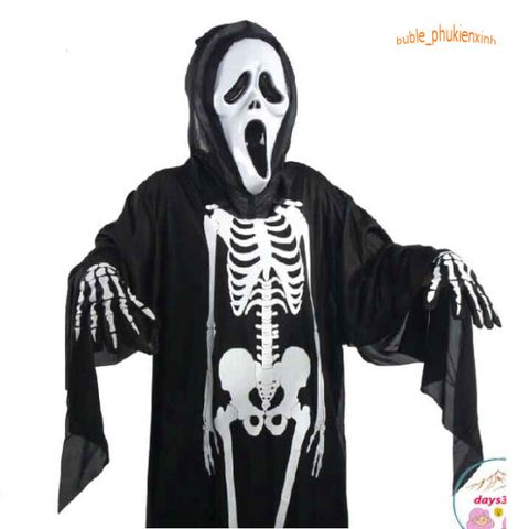 Bộ Trang Phục Halloween Kinh Dị - Áo Quần Xương Người và Mặt Nạ Đầu Lâu Cho Nam Nữ - Phụ Kiện Thời Trang Độc Đáo