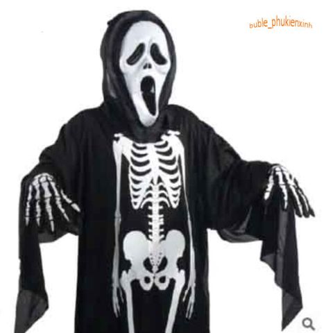 Bộ Trang Phục Halloween Kinh Dị - Áo Quần Xương Người và Mặt Nạ Đầu Lâu Cho Nam Nữ - Phụ Kiện Thời Trang Độc Đáo