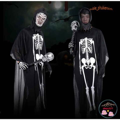 Bộ Trang Phục Halloween Kinh Dị - Áo Quần Xương Người và Mặt Nạ Đầu Lâu Cho Nam Nữ - Phụ Kiện Thời Trang Độc Đáo
