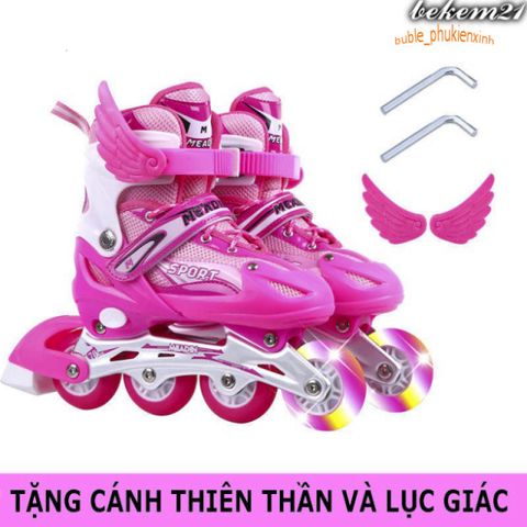 Giày Patin Đèn Flash Kèm Bảo Hộ - Giày Trượt Thể Thao Cho Trẻ Em và Người Lớn, Size S/M/L, Màu Hồng/Đỏ/Xanh