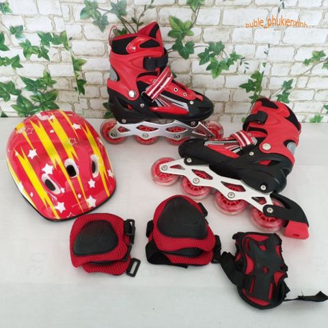 Giày Trượt Patin Trẻ Em 4 Bánh Cao Cấp + Bộ Đồ Bảo Hộ Toàn Diện (Mũ, Chân, Tay) - Thể Thao Vui Chơi An Toàn