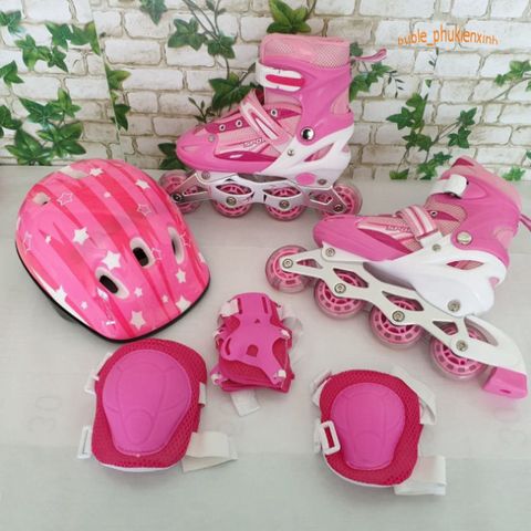Giày Trượt Patin Trẻ Em 4 Bánh Cao Cấp + Bộ Đồ Bảo Hộ Toàn Diện (Mũ, Chân, Tay) - Thể Thao Vui Chơi An Toàn