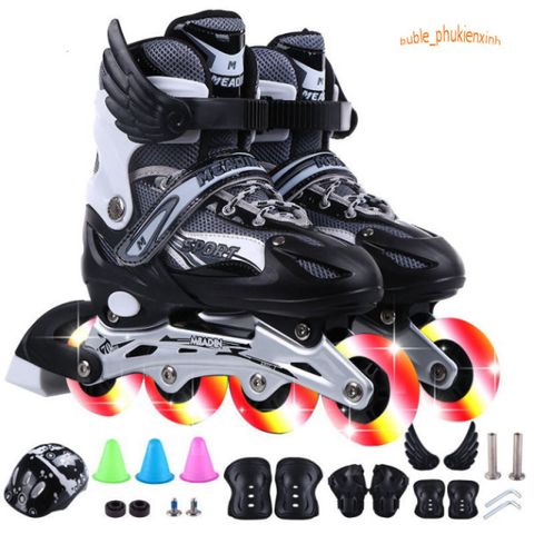 Giày Trượt Patin Cao Cấp 8 Bánh Xe Phát Sáng + 20 Món Phụ Kiện Bảo Hộ - Giày Patin Thế Hệ Mới Cho Bé Gái và Bé Trai