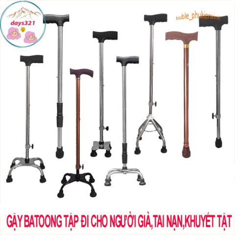 Gậy Batoong Chống 4 Chân INOX - Điều Chỉnh Chiều Cao Cho Người Già, Khuyết Tật, Hỗ Trợ Di Chuyển An Toàn