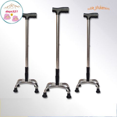Gậy Batoong Chống 4 Chân INOX - Điều Chỉnh Chiều Cao Cho Người Già, Khuyết Tật, Hỗ Trợ Di Chuyển An Toàn