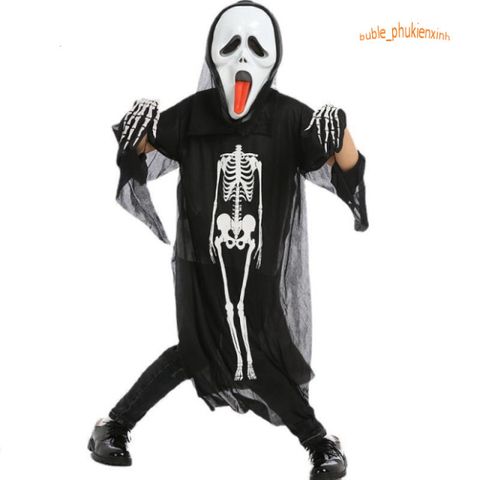 Áo Choàng Xương Ma Halloween Dài 120cm - Trang Phục Hóa Trang Độc Đáo Cho Trẻ Em và Người Lớn, Phù Hợp Cho Các Bữa Tiệc Halloween