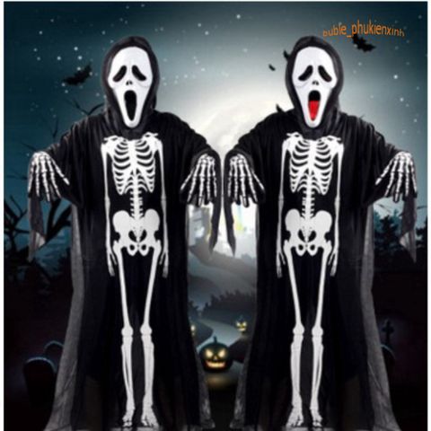 Áo Choàng Xương Ma Halloween Dài 120cm - Trang Phục Hóa Trang Độc Đáo Cho Trẻ Em và Người Lớn, Phù Hợp Cho Các Bữa Tiệc Halloween
