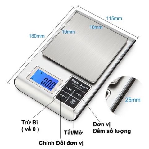 Cân Điện Tử Tiểu Ly Bỏ Túi 5KW - Cân Chính Xác 0.1G Đến 3KG, Chức Năng Trừ Bì, Đơn Vị Đo Đa Dạng, Thiết Kế Sang Trọng