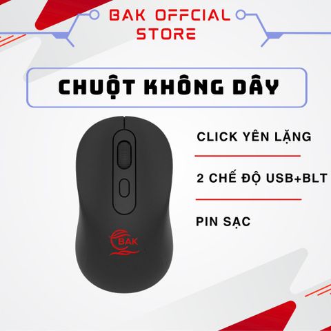 Chuột Không Dây BAK 6600 - Chuột Sạc Pin Tích Hợp Bluetooth & USB 2.4GHz, Thiết Kế Ergonomic, Phù Hợp Laptop & PC