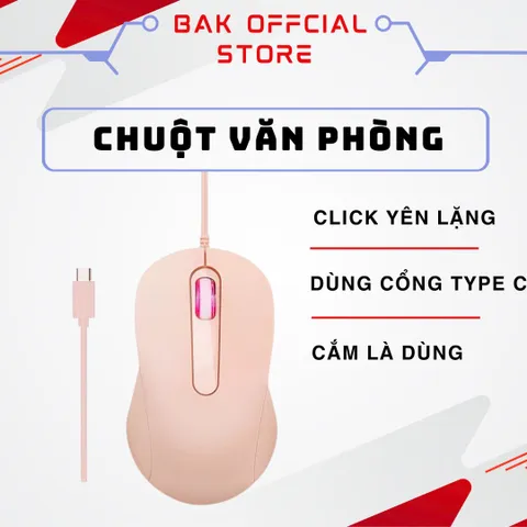 Chuột Không Dây Silent Click BAK5 - Thiết Kế Tiện Dụng Chất Lượng Cao Hỗ Trợ Kết Nối Type-C cho Laptop, PC, MacBook