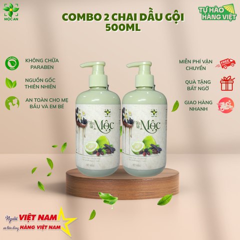 [ MUA 2 TẶNG 1 KHĂN TẮM ] Bộ Dầu Gội Cao Cấp MỘC AN 500ml - Chiết Xuất Dầu Bưởi, Bồ Kết, Hương Nhu, Dâu Tằm - Giúp Tóc Khỏe Mềm Tự Nhiên.