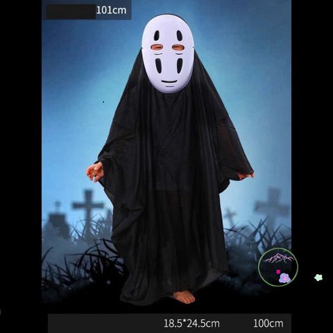 Bộ Cosplay Vô Diện Halloween - Áo choàng đen và mặt nạ trắng, hoàn hảo cho tiệc hóa trang và lễ hội anime Nhật Bản