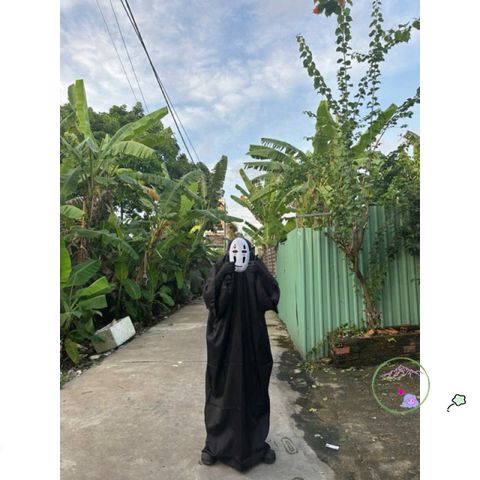 Trang phục Vô Diện (Kaonashi) từ Spirited Away - Bộ Cosplay Halloween với áo choàng, mặt nạ và găng tay dài cho trẻ em và người lớn