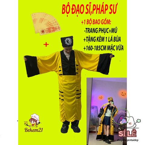 Bộ Trang Phục Pháp Sư và Đạo Sĩ Cosplay - Thiết Kế Độc Đáo, Vải Chất Lượng Tốt, Phù Hợp Cho Halloween và Tiệc Hóa Trang
