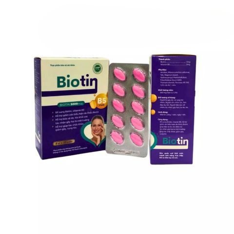 Viên Uống Biotin 5000mcg ROXTECH Hỗ Trợ Tóc Khỏe, Giảm Gãy Rụng - Chứa Vitamin B5, Hộp 50 Viên Bổ Sung Dinh Dưỡng Tóc Da