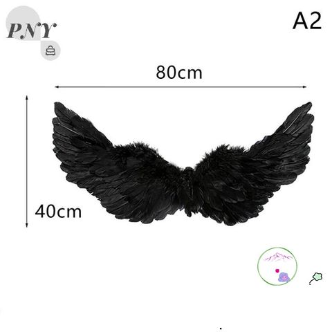 Cánh Thiên Thần Đen Lông Vũ Cho Trẻ Em & Người Lớn - Phụ Kiện Hóa Trang Halloween Độc Đáo, Kích Thước 60x35cm / 80x40cm