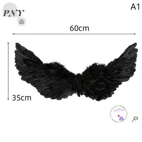 Cánh Thiên Thần Đen Lông Vũ Cho Trẻ Em & Người Lớn - Phụ Kiện Hóa Trang Halloween Độc Đáo, Kích Thước 60x35cm / 80x40cm