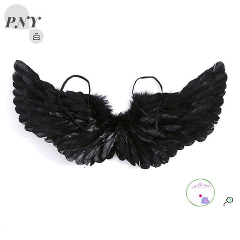 Cánh Thiên Thần Đen Lông Vũ Cho Trẻ Em & Người Lớn - Phụ Kiện Hóa Trang Halloween Độc Đáo, Kích Thước 60x35cm / 80x40cm