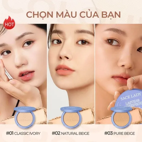 Phấn Phủ SACE LADY Kiềm Dầu Che Phủ Cao Lâu Tone 01 Classic Ivory 10g - Giúp Da Mịn Màng, Kháng Nước, Hoàn Hảo Cho Trang Điểm