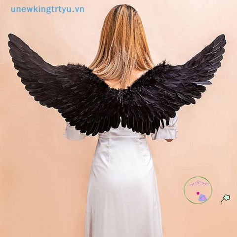 Cánh Thiên Thần Đen Trắng Hóa Trang - Phụ Kiện Halloween Cho Người Lớn Và Trẻ Em, Chất Liệu Lông Vũ, Kích Thước Đa Dạng