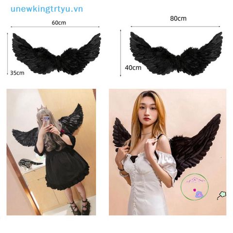 Cánh Thiên Thần Đen Trắng Hóa Trang - Phụ Kiện Halloween Cho Người Lớn Và Trẻ Em, Chất Liệu Lông Vũ, Kích Thước Đa Dạng