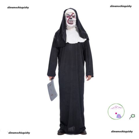 Bộ Hóa Trang Ma Quái Halloween - Áo Choàng Thầy Pháp, Tóc Trắng và Đen, Phụ Kiện Cosplay Độc Đáo cho Tiệc Hóa Trang