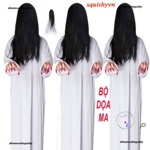 Bộ Hóa Trang Ma Quái Halloween - Áo Choàng Thầy Pháp, Tóc Trắng và Đen, Phụ Kiện Cosplay Độc Đáo cho Tiệc Hóa Trang