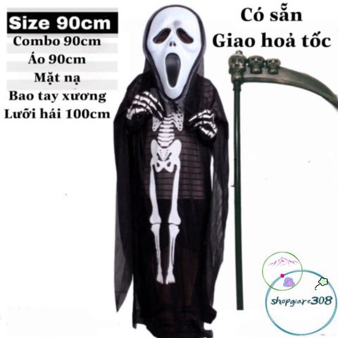 Bộ Trang Phục Hóa Trang Thần Chết - Áo Bộ Xương, Mặt Nạ Ma, Lưỡi Hái - Set Halloween Đầy Ấn Tượng Cho Bé Yêu