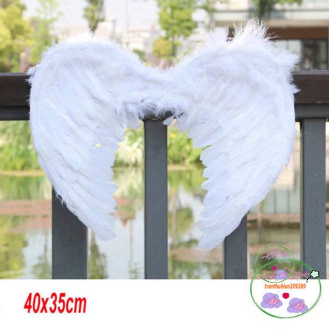 Bộ trang phục thiên thần Halloween - Đôi cánh lông vũ trắng và băng đô lông vũ cho hóa trang thú vị và phong cách cosplay