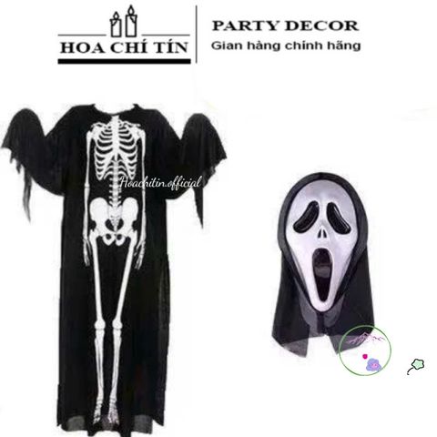 Áo Choàng Bọ Xương Thần Chết Halloween - Kèm Găng Tay và Mặt Nạ Kinh Dị - Đồ Hóa Trang Độc Đáo Cho Trẻ Em và Người Lớn