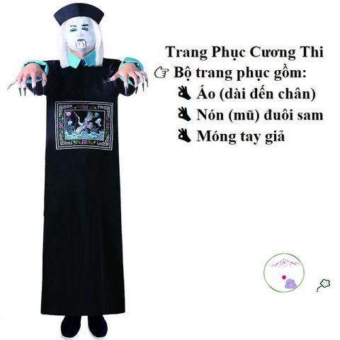 Bộ Trang Phục Cương Thi Halloween Cho Người Lớn - Áo Choàng, Nón, Móng Tay - Phù Hợp Cho Đêm Hội Hóa Trang Kinh Dị