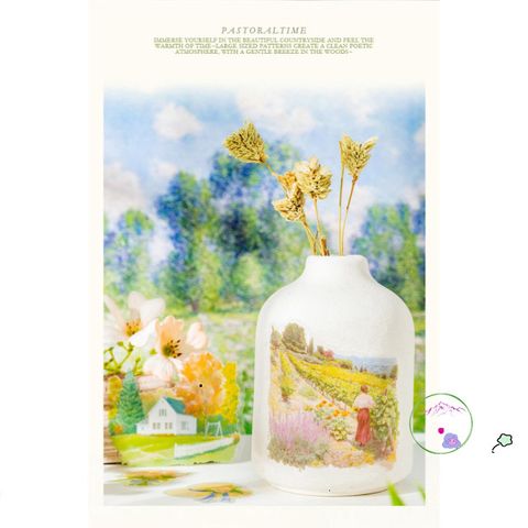 Bộ 20 nhãn dán trong suốt PASTORAL TIME phong cách đồng quê châu Âu cho Scrapbook và Bullet Journal - Dán trang trí vintage dễ thương