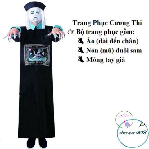 Bộ Trang Phục Halloween Cương Thi Hắc Bạch Vô Thường - Pháp Sư Diêm Vương Bí Ẩn Cho Người Lớn - Hóa Trang Độc Đáo, Ấn Tượng