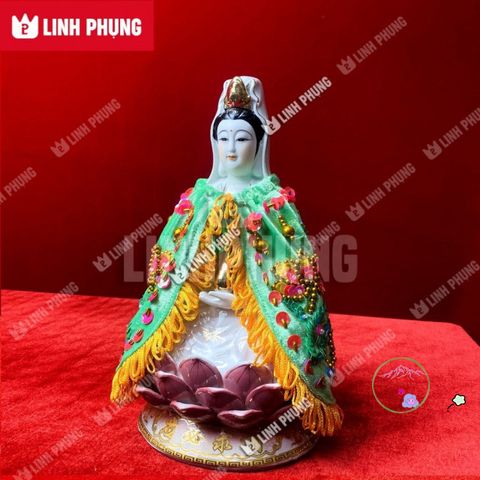 Áo choàng Quan Âm bằng nhung thêu hoa sen trúc - Thời trang thủ công độc đáo, kích thước 20cm QAK cho trang trí tượng đẹp mắt