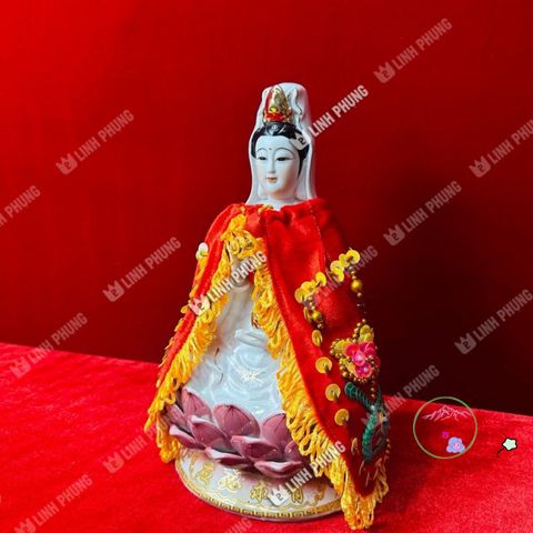 Áo choàng Quan Âm bằng nhung thêu hoa sen trúc - Thời trang thủ công độc đáo, kích thước 20cm QAK cho trang trí tượng đẹp mắt
