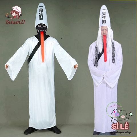 Trang Phục Halloween Cương Thi Đen Trắng - Pháp Sư Diêm Vương Dành Cho Người Lớn, Hóa Trang Cosplay Độc Đáo, Size Cho Người Lớn