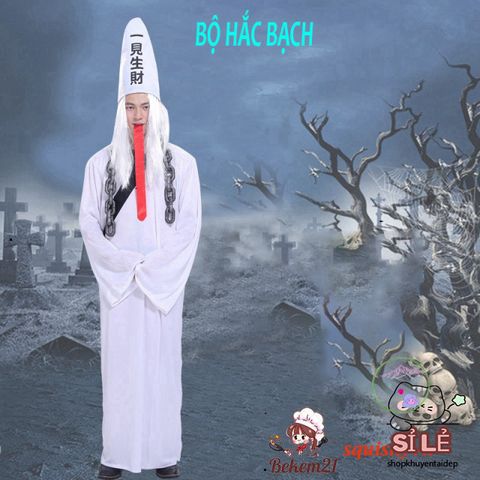 Trang Phục Halloween Cương Thi Đen Trắng - Pháp Sư Diêm Vương Dành Cho Người Lớn, Hóa Trang Cosplay Độc Đáo, Size Cho Người Lớn