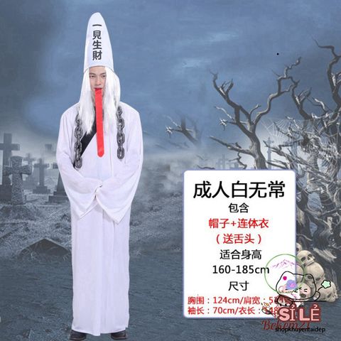 Trang Phục Halloween Cương Thi Đen Trắng - Pháp Sư Diêm Vương Dành Cho Người Lớn, Hóa Trang Cosplay Độc Đáo, Size Cho Người Lớn