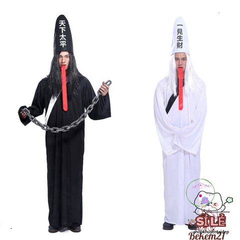 Trang Phục Halloween Cương Thi Đen Trắng - Pháp Sư Diêm Vương Dành Cho Người Lớn, Hóa Trang Cosplay Độc Đáo, Size Cho Người Lớn
