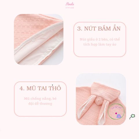 Áo Choàng Chống Nắng Tai Thỏ Hinata AC001 - Bảo Vệ Da Trẻ Tốt Nhất, Chất Liệu Thoáng Mát, Dễ Thương, Nhật Bản, Cho Bé 90-120cm