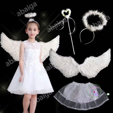Bộ Cánh Thiên Thần Trắng Đen - Trang Phục Hóa Trang Halloween Ma Quái với Sừng Lông Đỏ Đen và Cây 3 Chĩa Cosplay