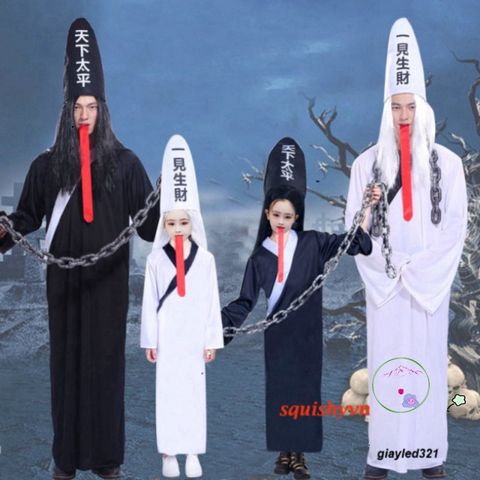 Bộ trang phục Halloween Thần Chết và Zombie Hắc Bạch - Y phục hóa trang ấn tượng cho tiệc Halloween, cosplay và chụp ảnh
