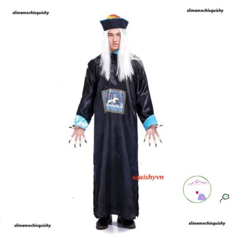 Bộ Y Phục Halloween Hắc Bạch-Vô Thường - Thần Chết Kinh Dị, Áo Choàng, Găng Tay, Mũ, Dụng Cụ Cosplay Tiệc Ngày Ma Quái