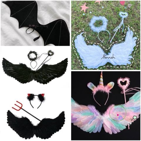 Cánh Thiên Thần Đen Trắng Hóa Trang Halloween Cho Bé - Cánh Pony và Cánh Dơi Dễ Thương, Phụ Kiện Thời Trang Trẻ Em