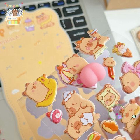 Nhãn Dán Hoạt Hình Capybara 3D Dễ Thương - Trang Trí Điện Thoại, Sổ Tay & Giảm Stress - Quà Tặng Độc Đáo