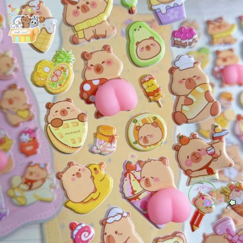 Nhãn Dán Hoạt Hình Capybara 3D Dễ Thương - Trang Trí Điện Thoại, Sổ Tay & Giảm Stress - Quà Tặng Độc Đáo