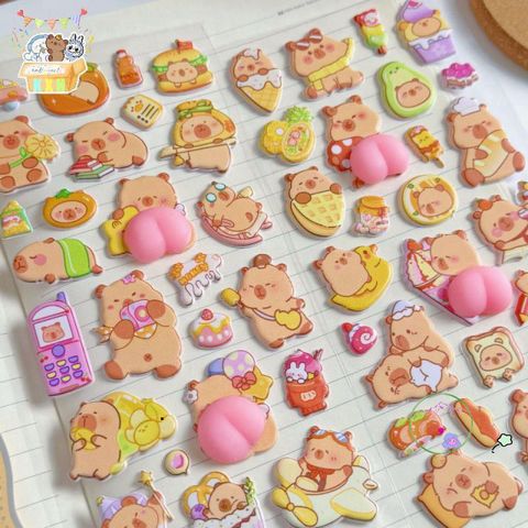 Nhãn Dán Hoạt Hình Capybara 3D Dễ Thương - Trang Trí Điện Thoại, Sổ Tay & Giảm Stress - Quà Tặng Độc Đáo