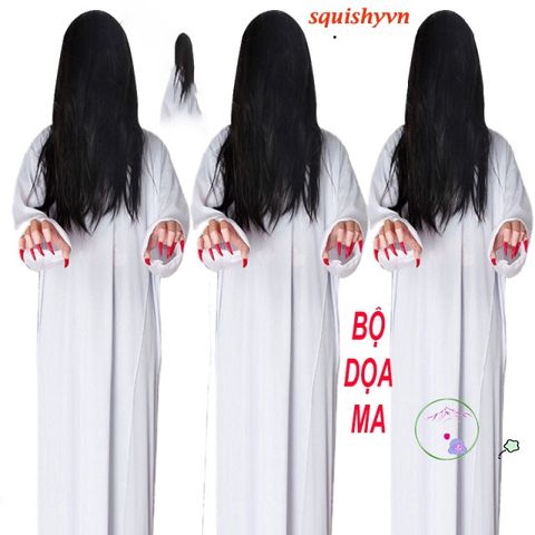 Bộ Trang Phục HóaTrang Halloween Cương Thi Thầy Pháp Sư - Chất Liệu Cao Cấp, Áo Choàng Tóc Trắng Xõa, Phụ Kiện Kinh Dị